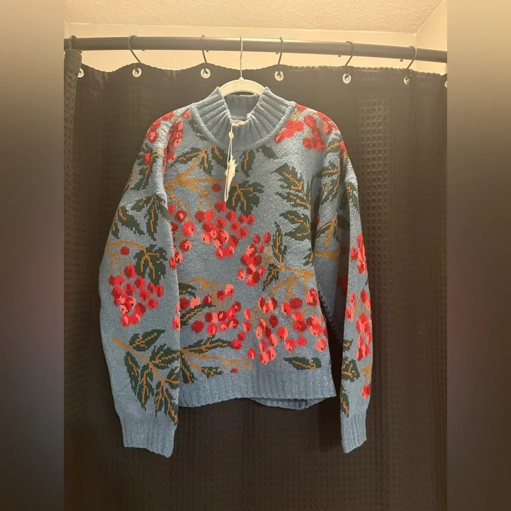 Anthropologie CECILIA PRADO Blossom Mock Neck Sweater In Blue XL NWT - Picture 4 of 8